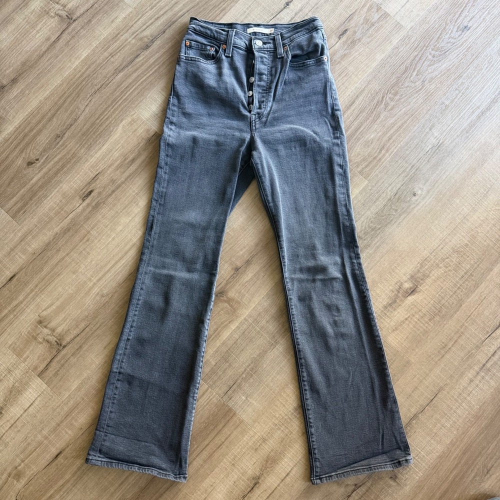 Levis Ribcage Bootcut Jeans Gray Ultra High Rise Button Fly 36934-0015 W28 L33 - Picture 5 of 9